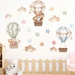 Watercolour Aniamls Hot Air Balloon Wall Stickers for Baby Nursery Room Decals Baby Girls Bears Cartoon Animals Kids Stickers