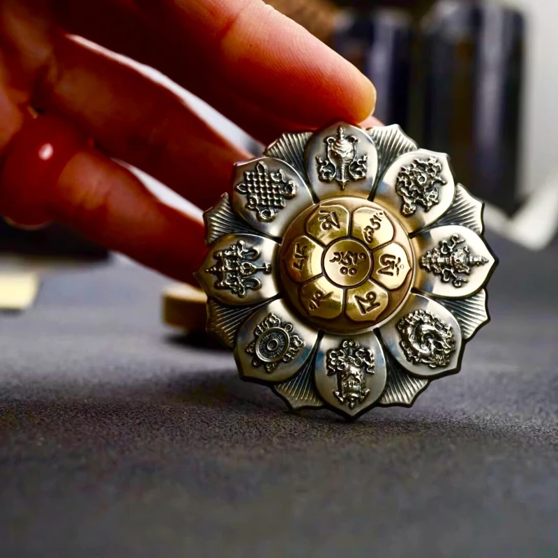 廖廖EDC限定版仏眼蓮輪銅合金彫刻回転式フィジェットスピナーストレス解消玩具