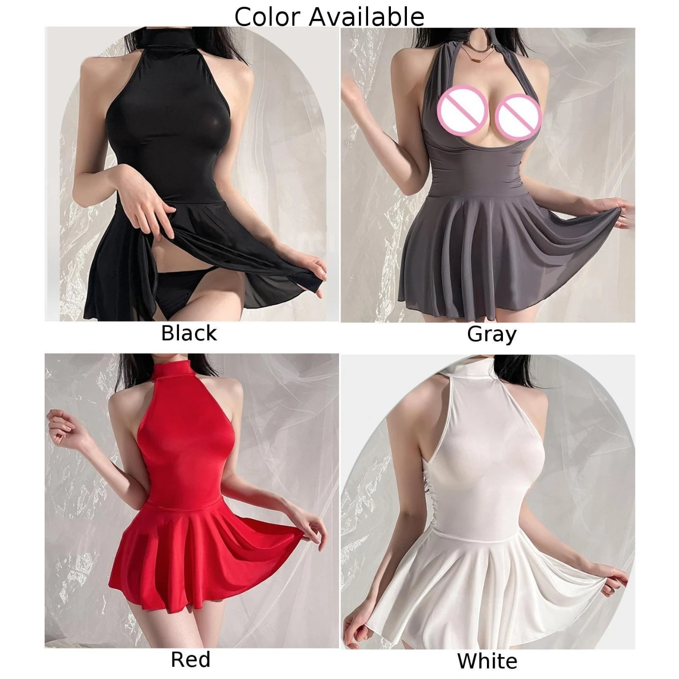 Sexy Womens Sheer Bodycon Dresses Pleated Lingerie Dress Party Clubwear Cut Cup Nightwear With Thong Female Breathable Underwear