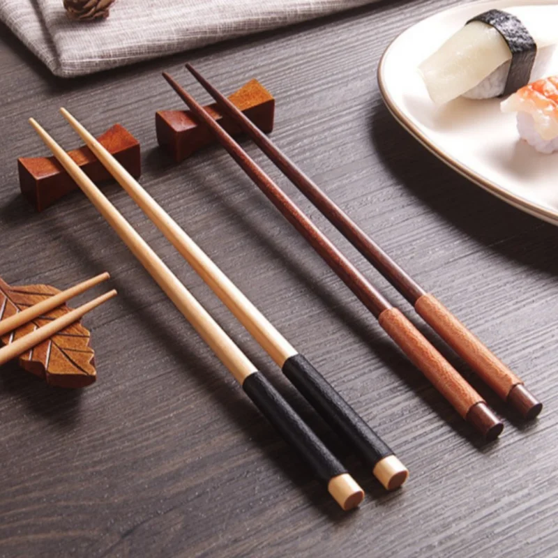 1 Pair Handmade Japanese Natural Chestnut Wood Sushi Chopsticks Set Value Gift Sushi Chinese Food Tie Line