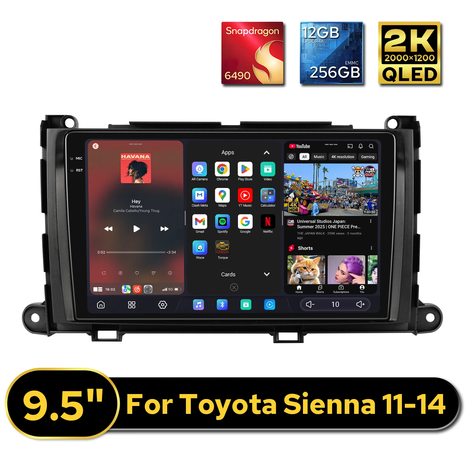 JOYING Car Stereo For Toyota Sienna 2011 2012 2013 2014 Radio Upgrade Android Head Unit Wireless CarPlay Android Auto 2K QLED