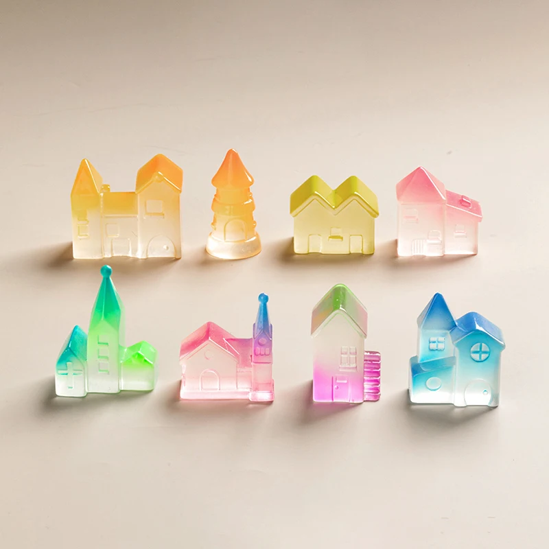 1PC 3D Luminous Ornament Mini Resin Fairy Tale Castle Miniature Figures Micro Landscape DIY Dollhouse Garden Decoration Craft