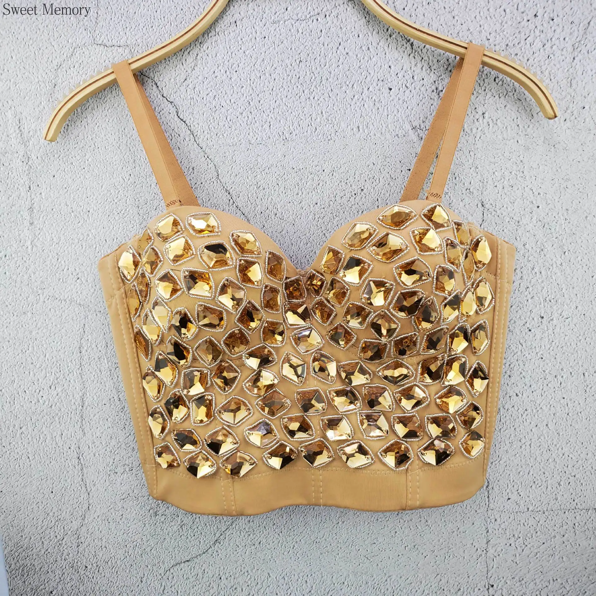 

J673 Dropship Gold Red Black Beautiful Bras For Girls Women Tube Tops Sweet Memory Acrylic Rice Bead Versatile Small Strap