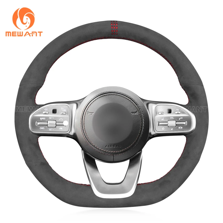 

MEWANT Black Alcantara Dark Gray Steering Wheel Cover for Mercedes Benz W177 V177 W247 W205 C118 C257 W213 EQA H243 2018-2021