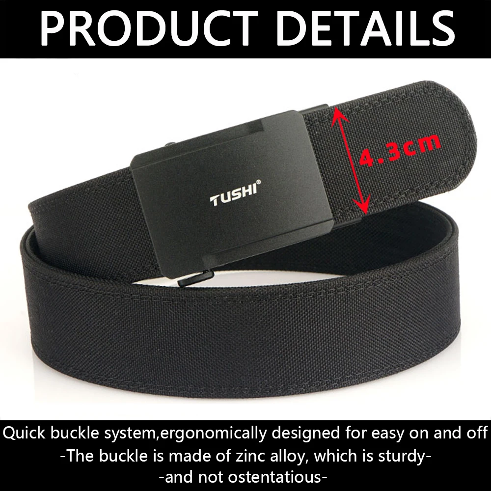 TUSHI Genuine 1.7 inch Military Belt Automatic Buckle Sturdy Nylon Tactical Belt EDC Outdoor gun Belt IPSC Casual Waistband Male