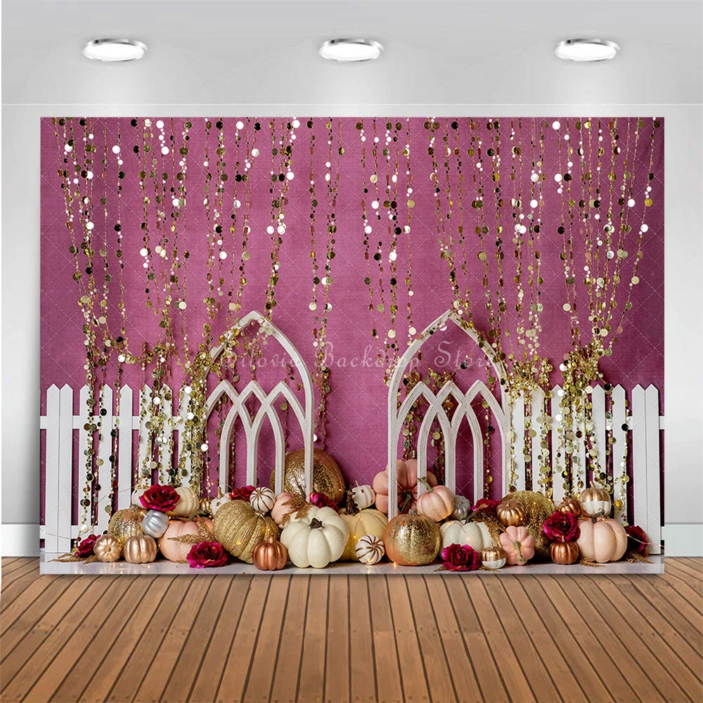 Girl First Birthday Photo Background Glittery Pumpkin Patch Photo Studio Props Cake Smash Photography Backdrop Cloth