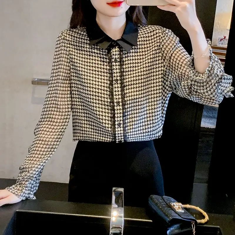 Temperament Printing Tops Ladies Korean Pullovers Spring Autumn Office Lady Long Sleeve Blouses Vintage 2024 New Women Clothing