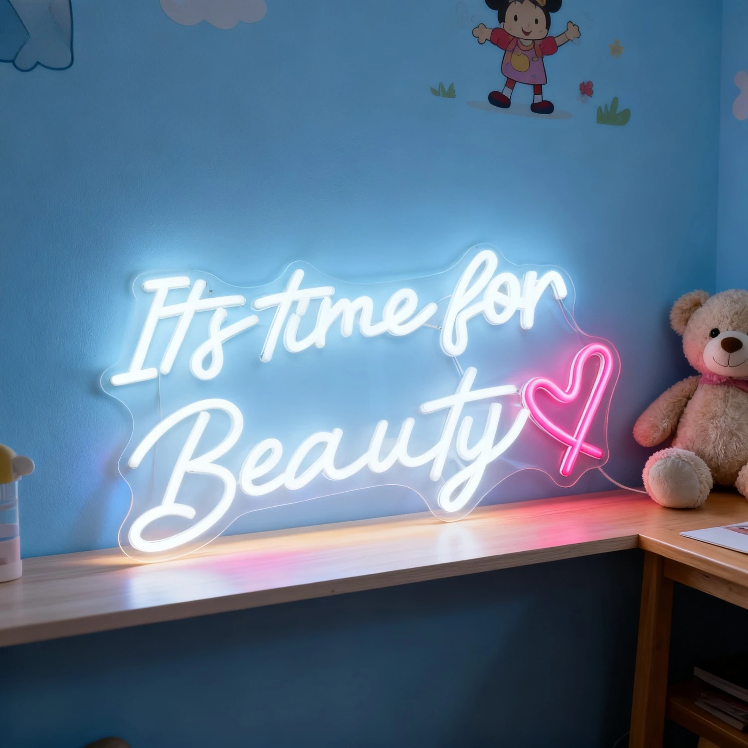 Its Time For Beauty Neon Sign LED Light for Makeup Room Dressing Decor USB Rechargeable Night Light Wall Art Sign  Gift