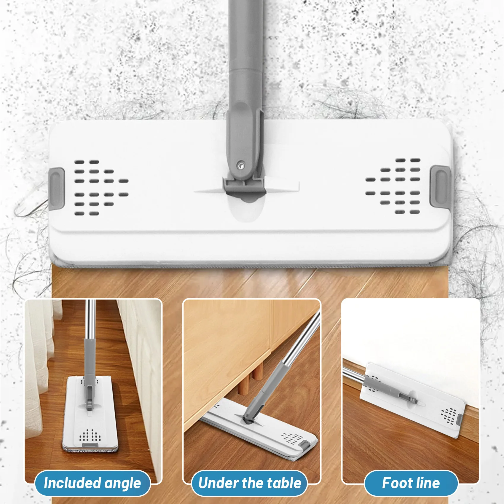 De nieuwe luie platte vloermoppen en emmerset vloerreinigingssysteem met wasbare microvezelpads voor hardhouten platte knijpmop