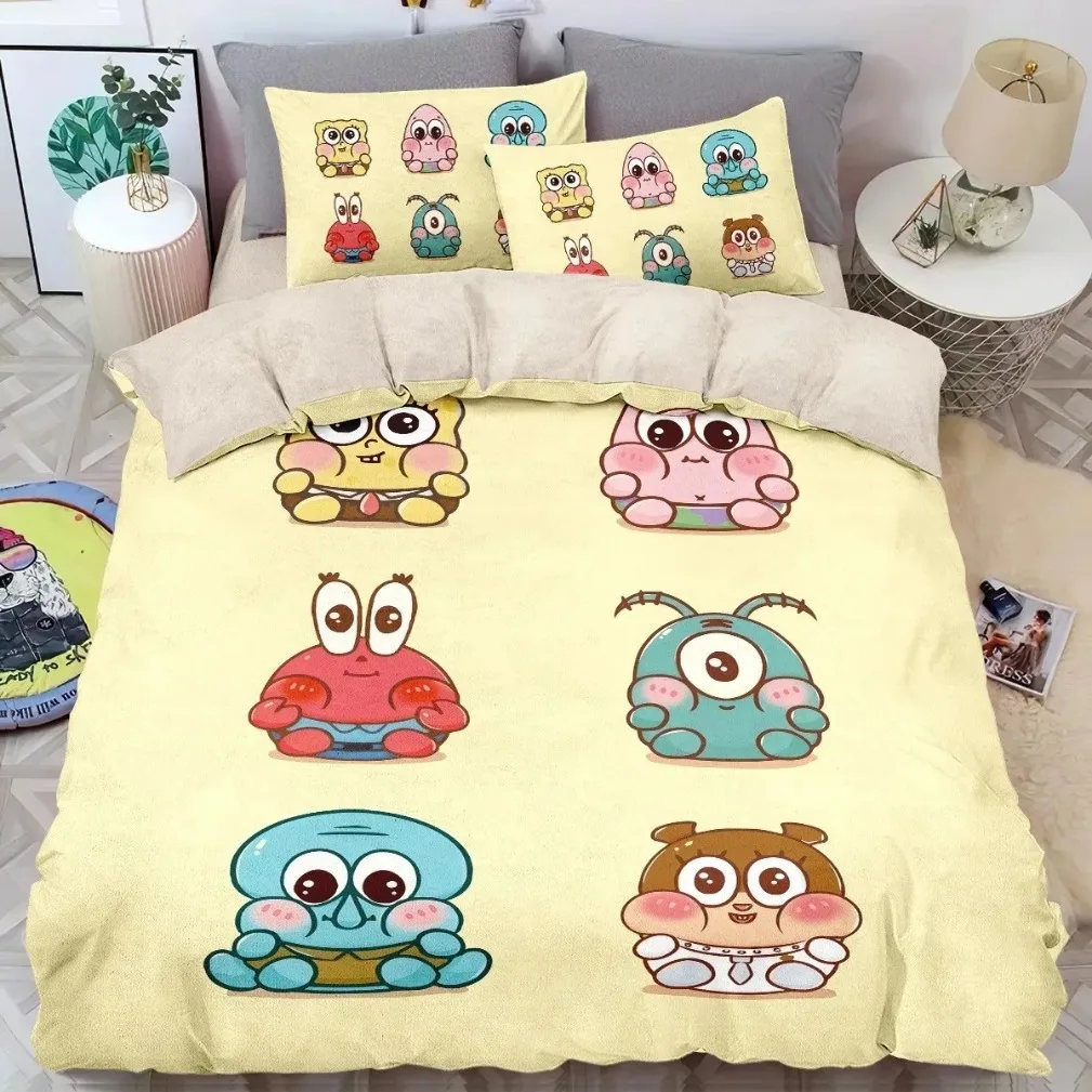 Spongebob Bedding Set Patrick Star Printed Quilt Duvet 2/3-Piece Set Pillowcase Bed Set For children and adults