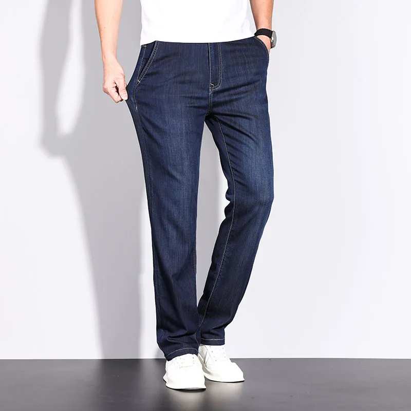 

Summer Thin Men's Jeans Soft Comfortable Elastic Fit Straight Denim Pants Fashion Casual Trousers Brand Men's Clothes