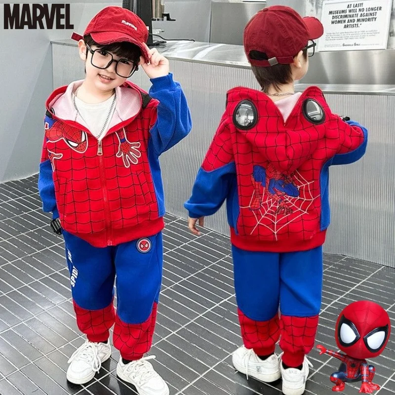 

Новый стильный и креативный мультяшный узор Marvel Spiderman, повседневный модный универсальный мягкий и приятный для кожи комплект с капюшоном и брюками