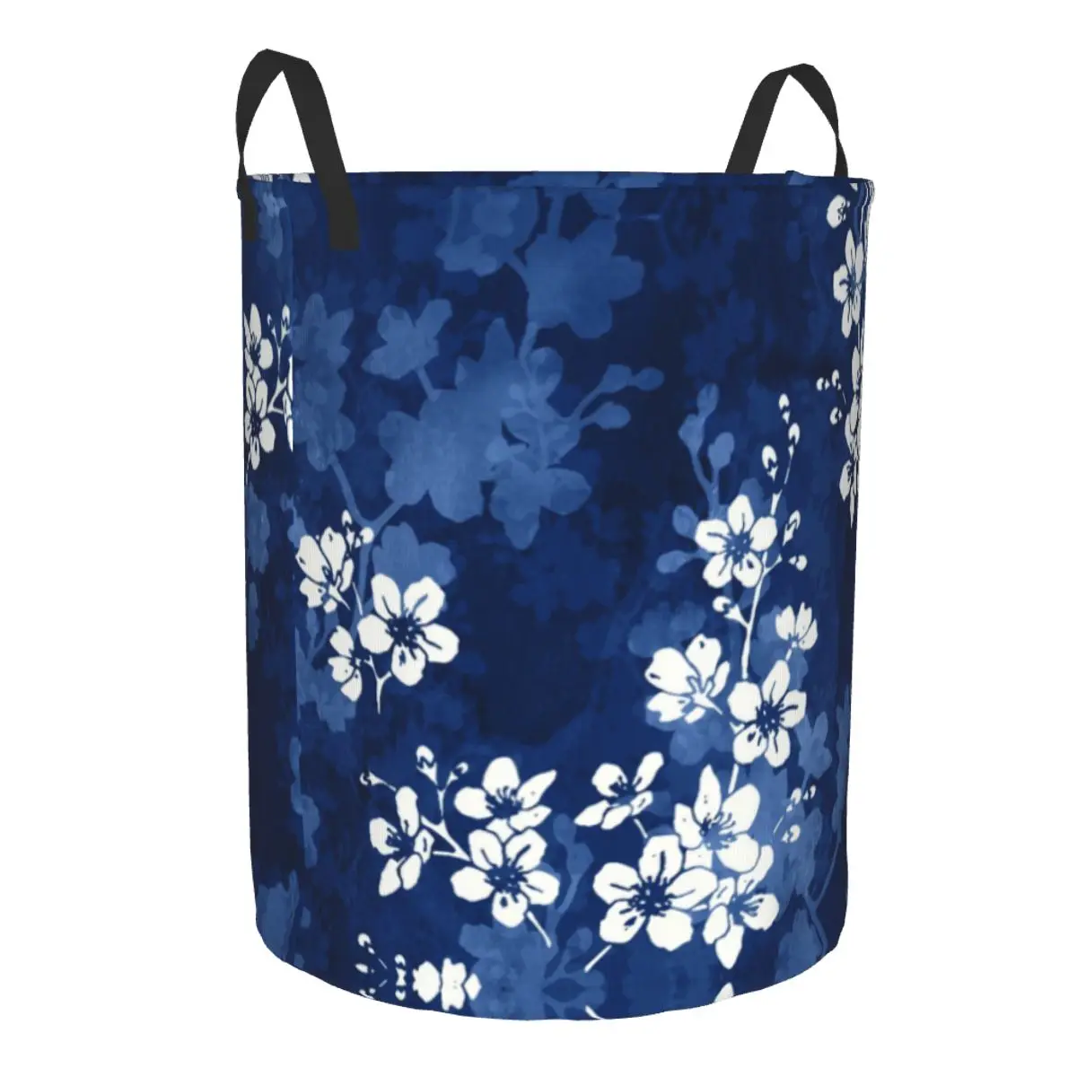 Sakura Blossom In Deep Blue Laundry Basket Collapsible Pattern Cherry Japanese Flowers Clothes Hamper for Kids Toys Storage Bag