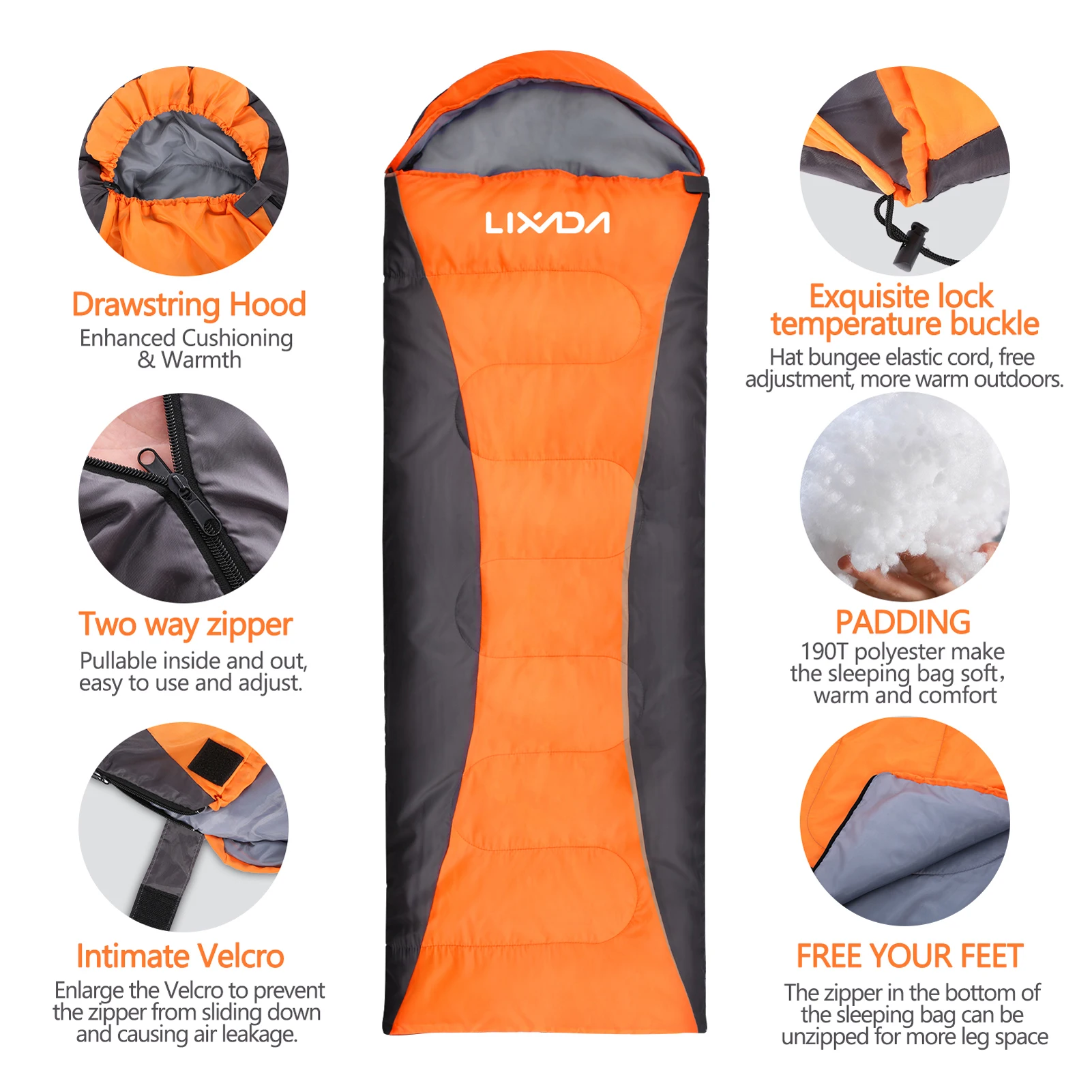 Lixada Portable Sleeping Bag for Adults 4-Season Winter Camping Warm Sleeping Bag Waterproof for Outdoor Camping Hiking Travel