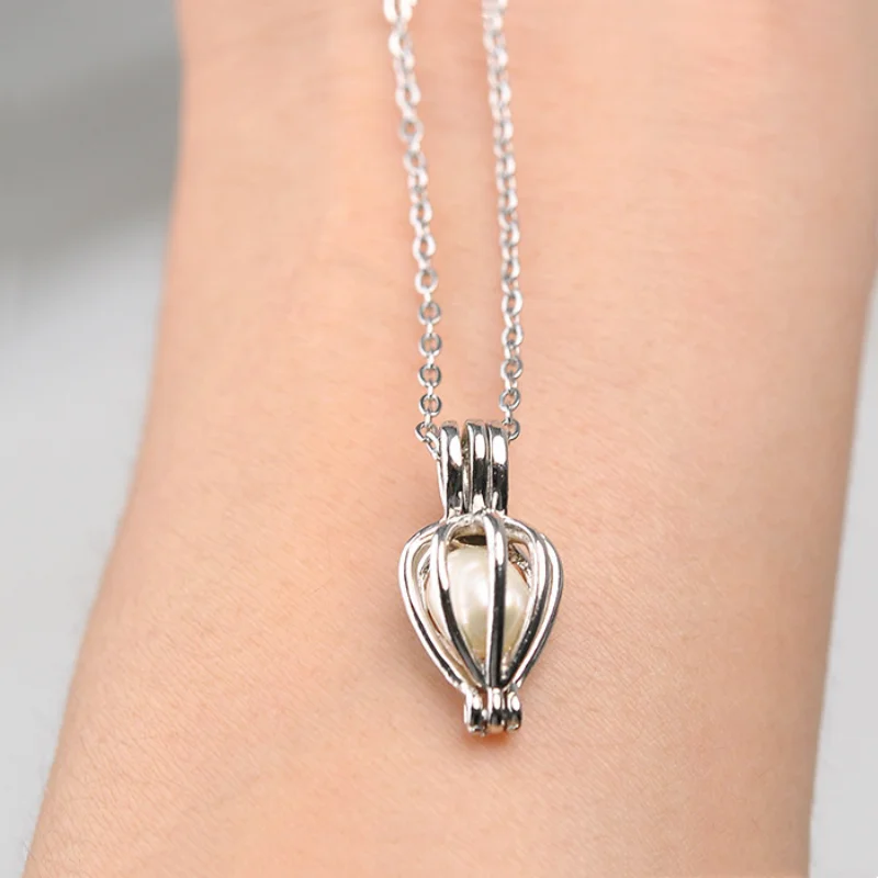No Shells No Oysters Fashion Pearl Box Necklace Heart Pendant Natural Pearl For Women Classic Chain Jewelry Parts 2024