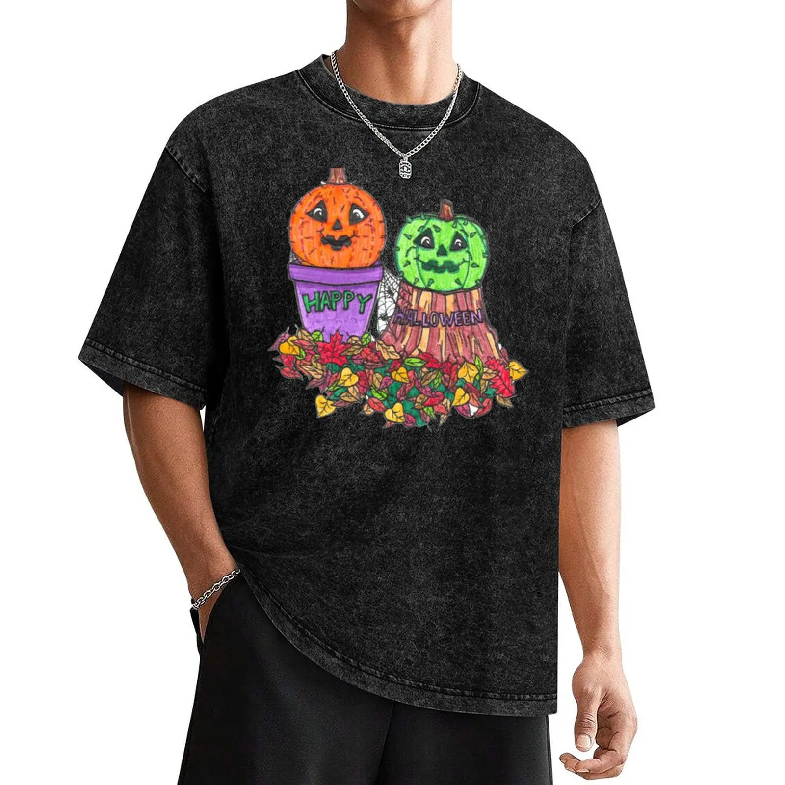 

Happy Halloween Cactus & Pumpkin T-Shirt anime anime stuff cute tops t shirts for men