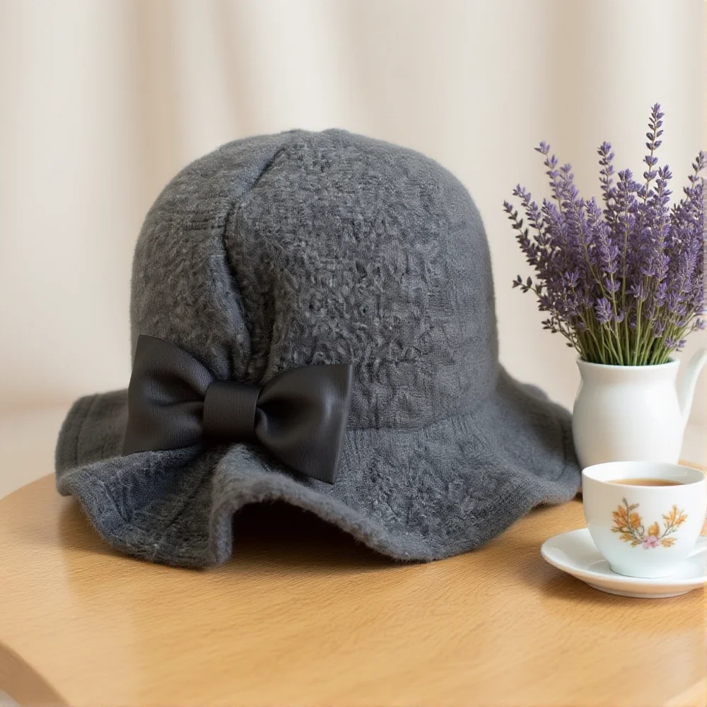 Vintage Wool Bucket Hats Winter Black Coffee Camel Hat Women Trendy Bows Basin Fisherman Hat Ladies Winter Fashion Accessories