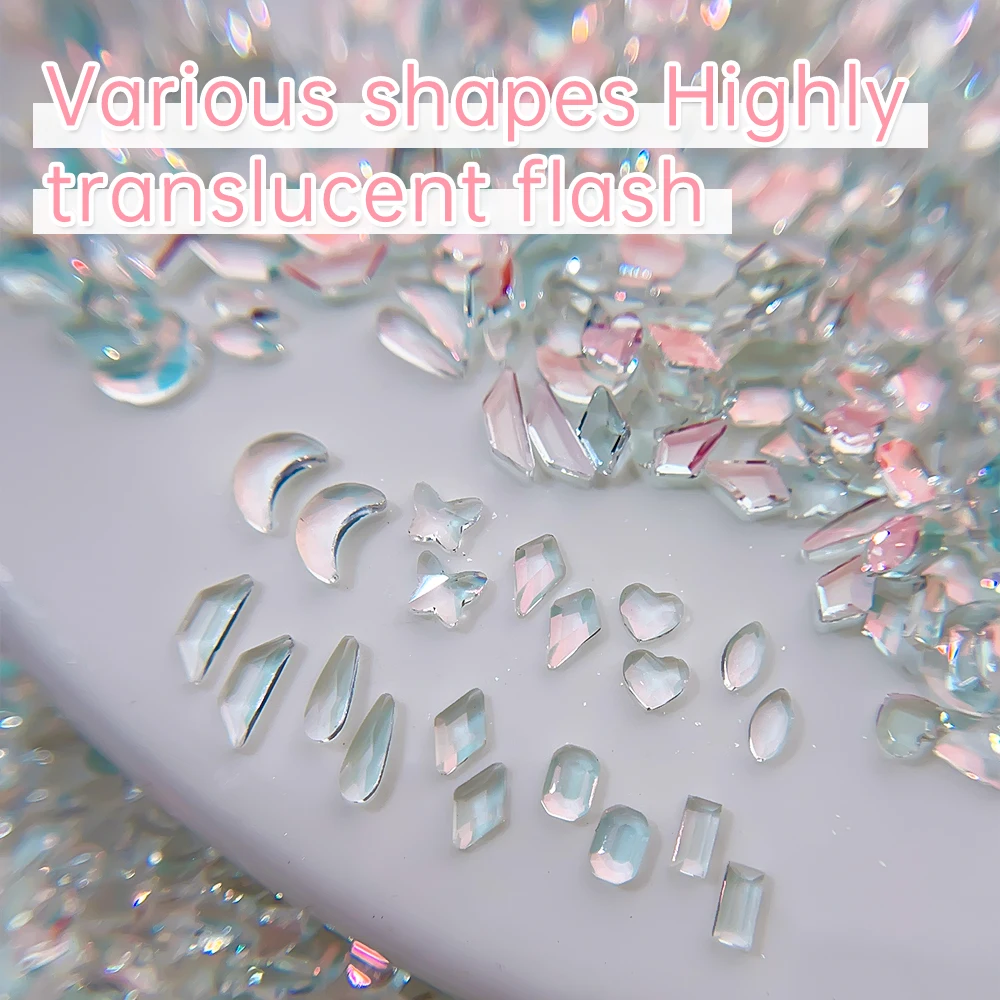 50/100PCS Irregular Glass Crushed Transparent Ocean Aurora Flat bottom 3D Glass Crystal Gravel Stone Nail Decoration Accessories