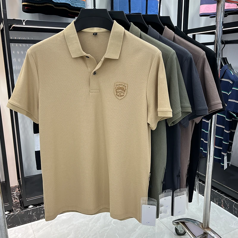 POLO de solapa de alta calidad para hombre, camisa de diseñador de alta gama, informal de negocios, escudo bordado, de manga corta, nuevo Top,