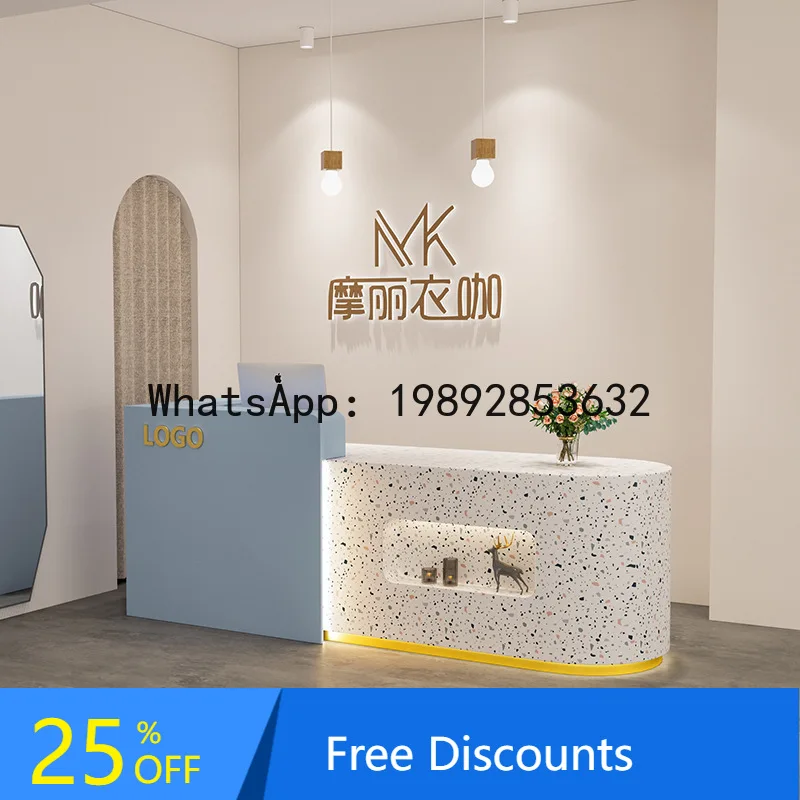 

LYY Front Desk Lacquer Reception Desk Simple Modern Office Desk Hair Salon Clothing Beauty Shop Cashier Counter