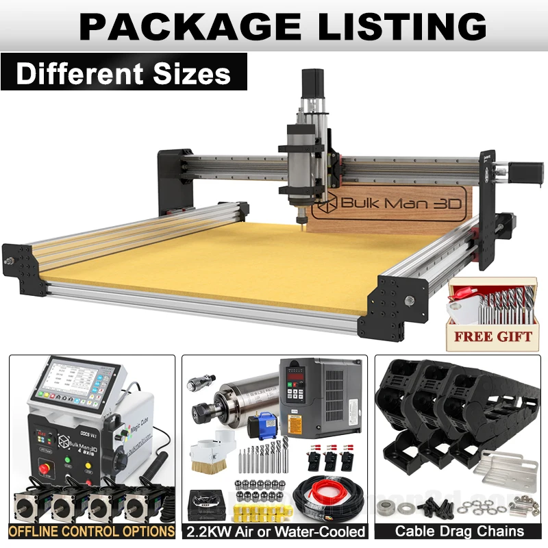 BulkMan3D QueenBee PRO CNC 4축 조각기 전체 키트, DDCSV4.1 오프라인 제어, 목재 아크릴 금속 MDF 2.2KW 3N.m 모터용