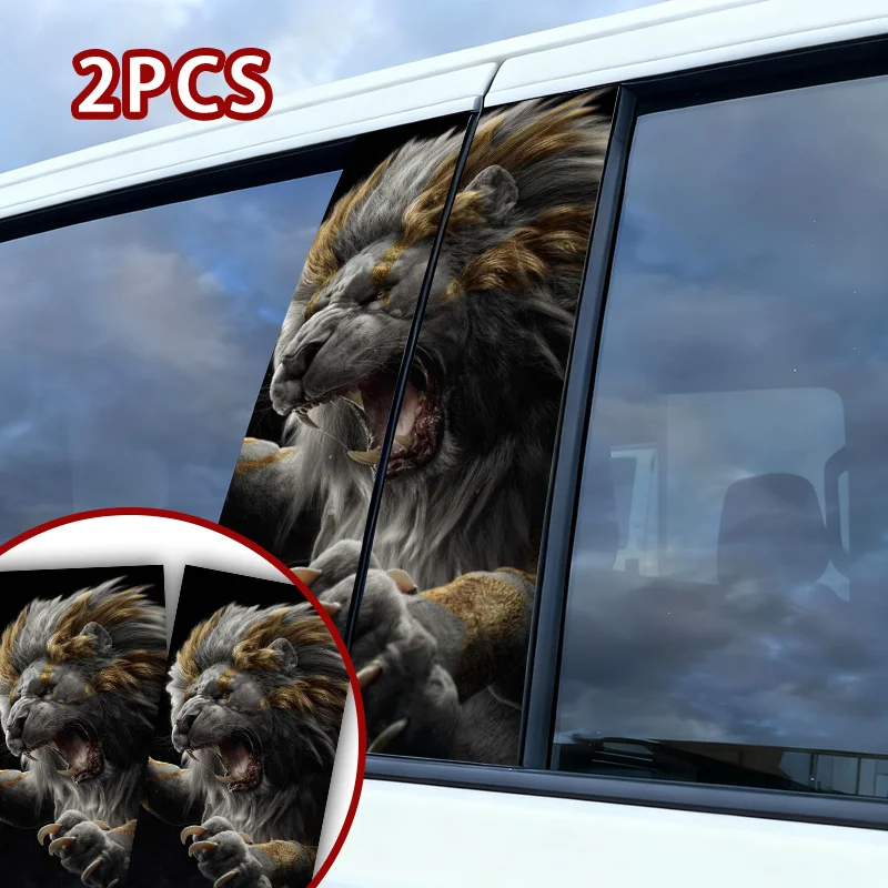 Best Seller 2Pcs Open Mouth Lion Car Stickers Waterproof For B-Pillar Door Glass Metal view 5