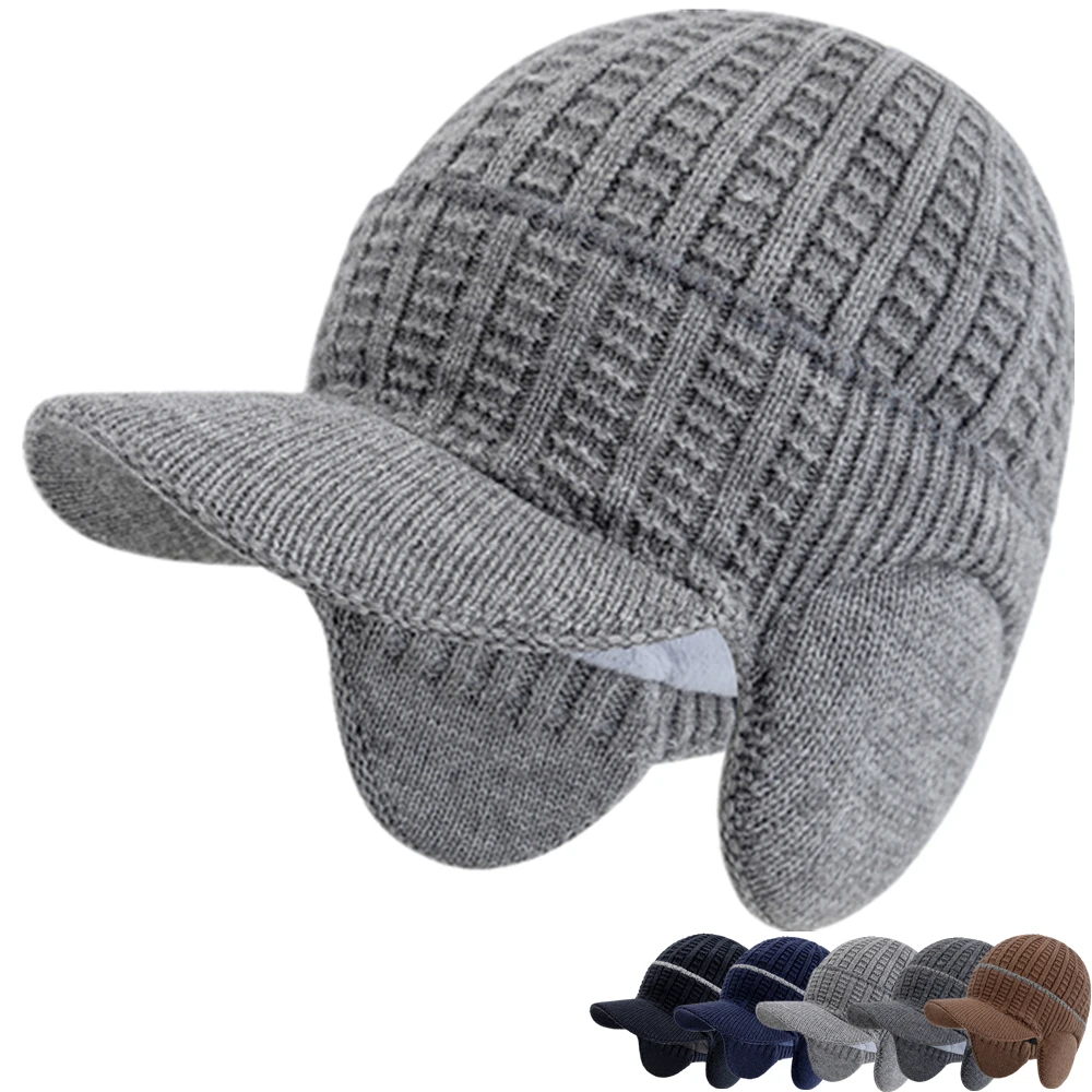Neue Stil Plüsch Fell Gefüttert Winter Hut Mit Earflap Einfache Farbe Beanie Hüte Für Männer Warm Halten Kappe Winter Hut Vater Warme Geschenk