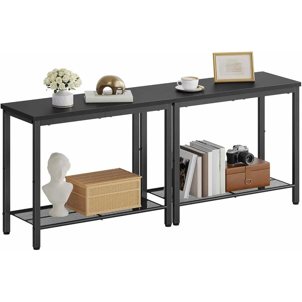 Two-Tier End Table, Compact Side Table with Storage, Slim Nightstand for Small Spaces, Metal Frame, Ideal for Living Room, Bedro