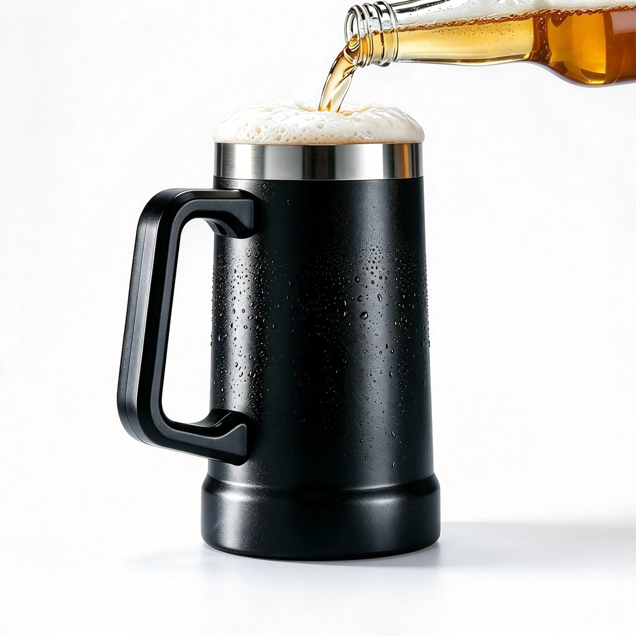 Cup Thermal Insulated Beer Stein With Grip Handle Stainless Steel Tumbler Water Bottle Double Walled Coffee Mug Thermo Drinkware