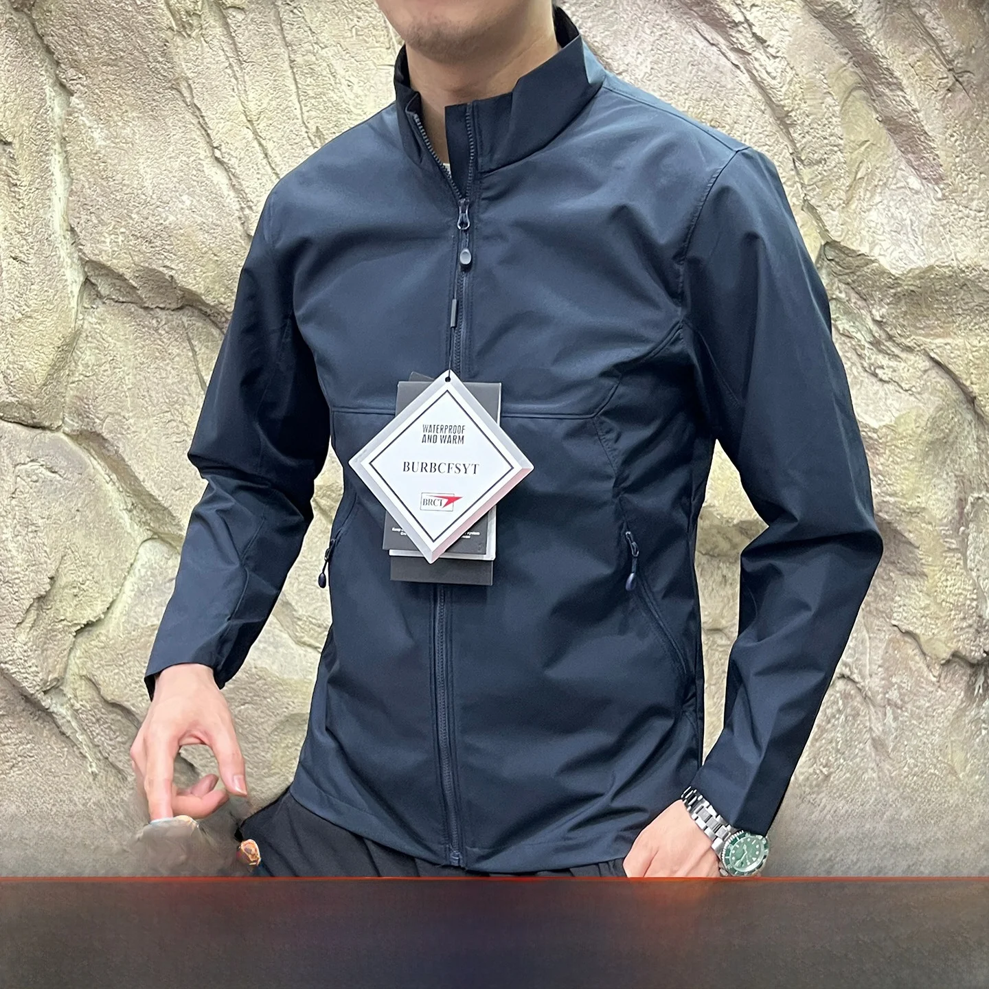 

Outdoor Men's Lightweight Stand Collar Waterproof Windproof Soft ell Jaet 3D Tailoring Stand Fit Busin Sle Long S...