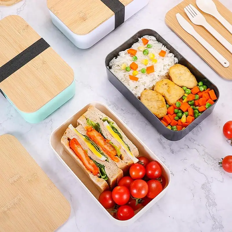 Bento Box For Lunch Food Container With Compartment Microwavable Lunch Box With Bamboo Lid And Divider Kitchen Accessories