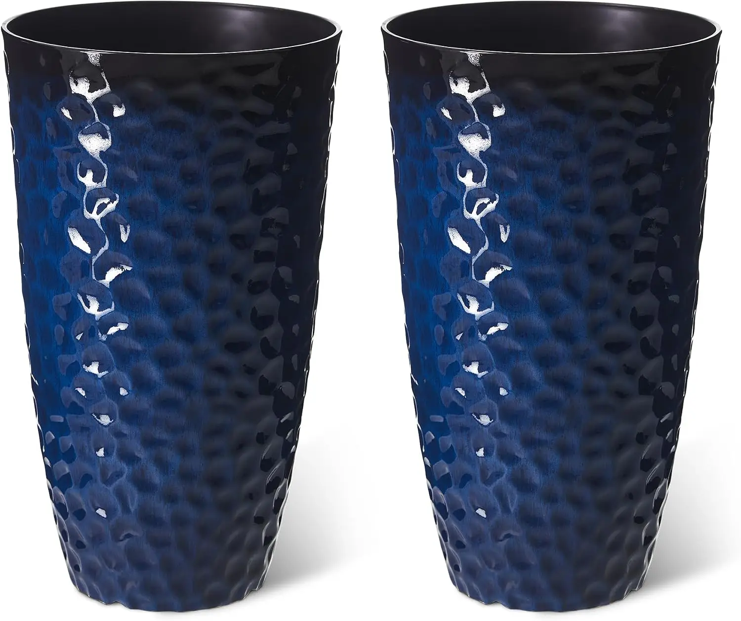 Set of 2 Oversized Tall Planters, 23.75 in H Honeycomb Textured PP Round Flower Pots with Knock-Out Drainage Holes for Indoor Outdoor Use