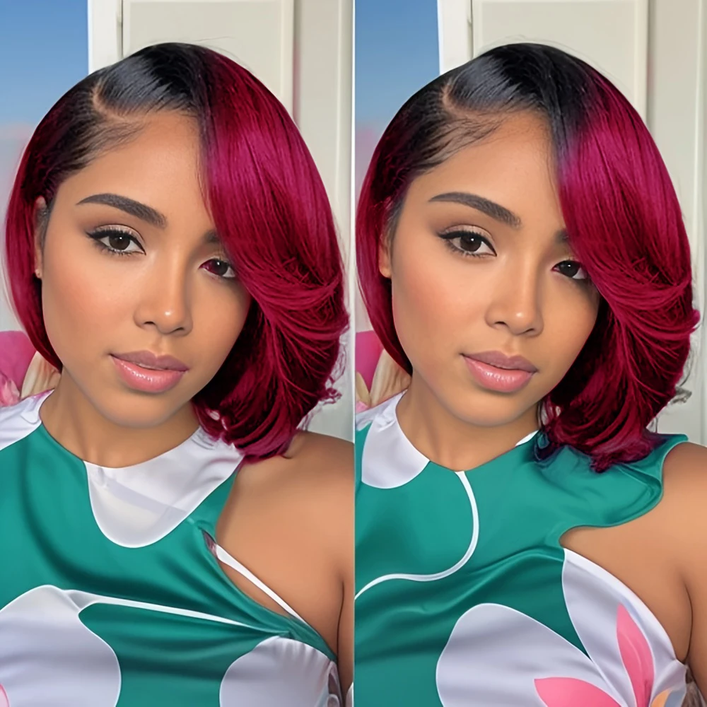 

Brown Straight Bob Wigs 1BT4 13x4 Lace Front Human Hair PrePlucked Brazilian Remy Wig for Women