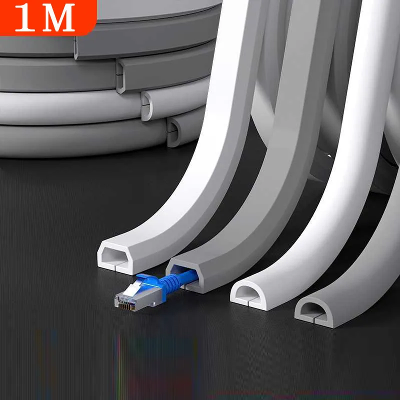 

1M PVC Cable Management Floor Cover Flexible Wire Organizer Soft Rubber Cord Protector Anti-Trip Decorative Cable Concealer