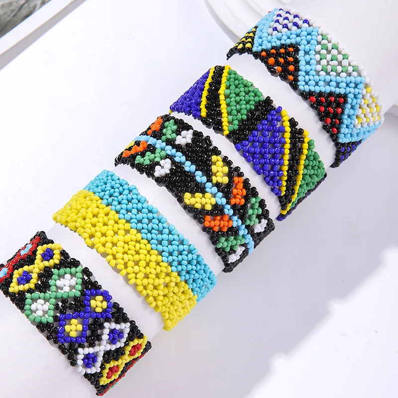 Meetvii Bohemia Wide Rice Bead Bracelets for Woman Ethnic Style Woven National Flag Color Wristband Dropshipping Jewelry