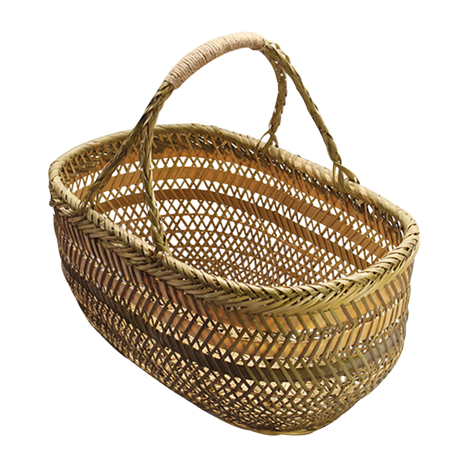 

Bamboo Basket Kitchen Storage Vegetable Fruit Holder Handled Weaving Basket For Home Garden Harvest Picnic