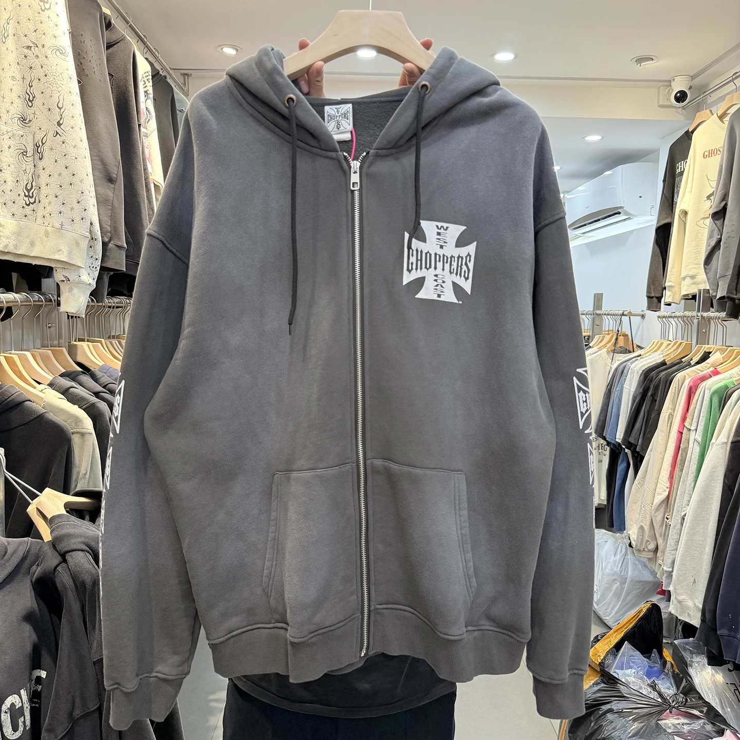 

Retro Waed Cross Print Hoodie Zipper Jaet Oversize Hip Hop Men Women Casual Loose Fit Youth Daily Wear Long Sve Sweats...