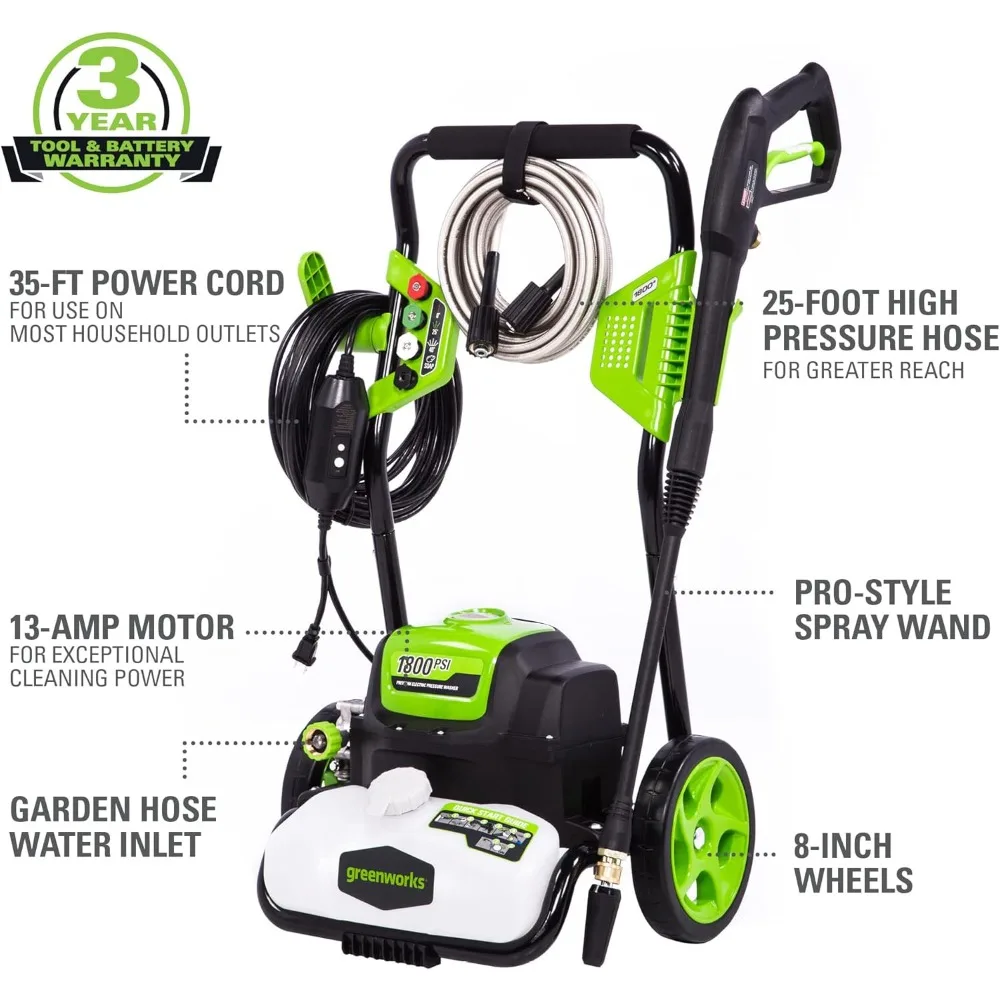 غسالة الضغط ذات الإطار المفتوح Greenworks 1800 PSI 1.2 GPM، معتمدة من PWMA