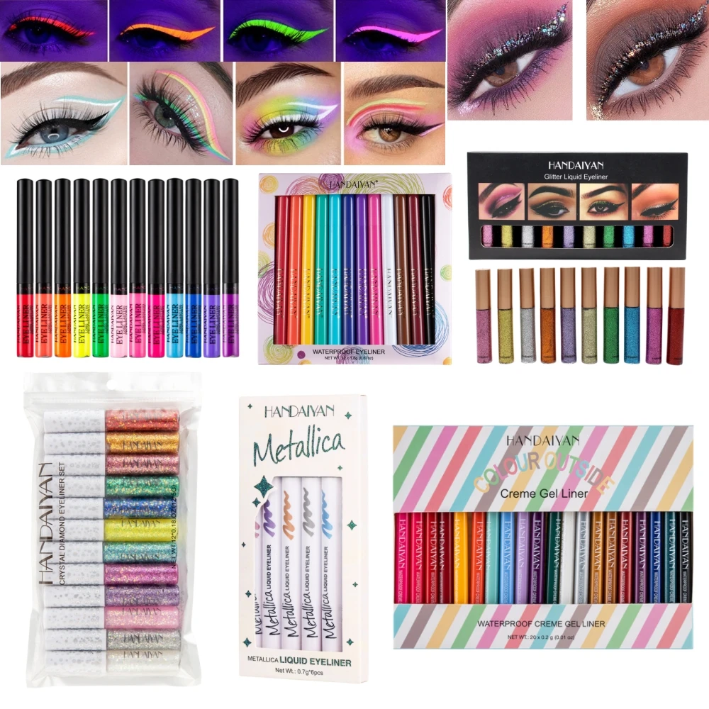 HANDAIYAN Matte Glitter Eyeliner Kit trucco impermeabile colorato Metallica Shiny Creme Eye Liner Pen Stage Cosmetics Eyeliner Set