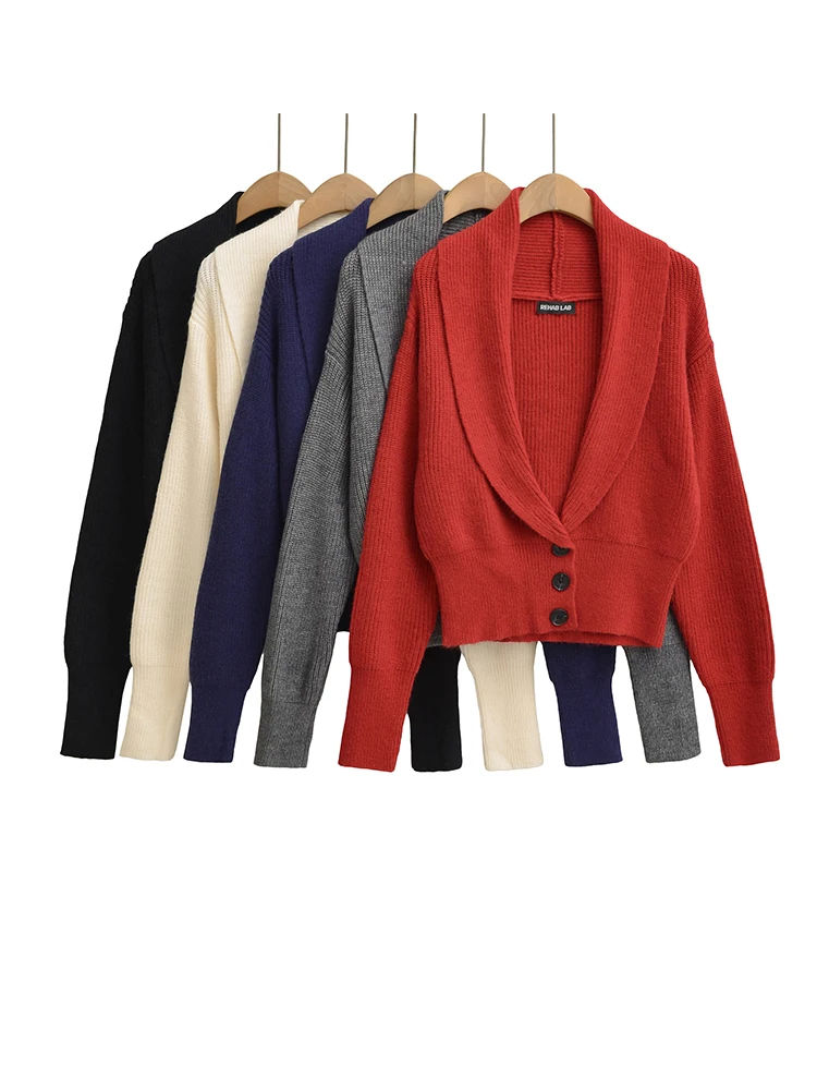 

Женские вязаные кардиганы с глубоким v-образным вырезом и отложным воротником, 5-цветные однобортные свитера