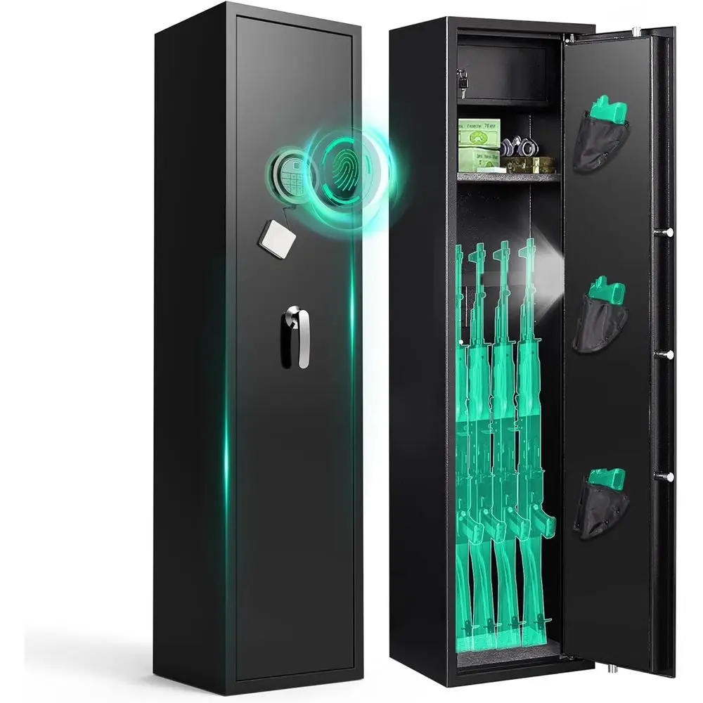 

Биометрический сейф быстрого доступа, не требует сборки, с двойной сигнализацией и функцией отключения звука, идеально подходит для хранения оружия и обеспечения домашней безопасности.