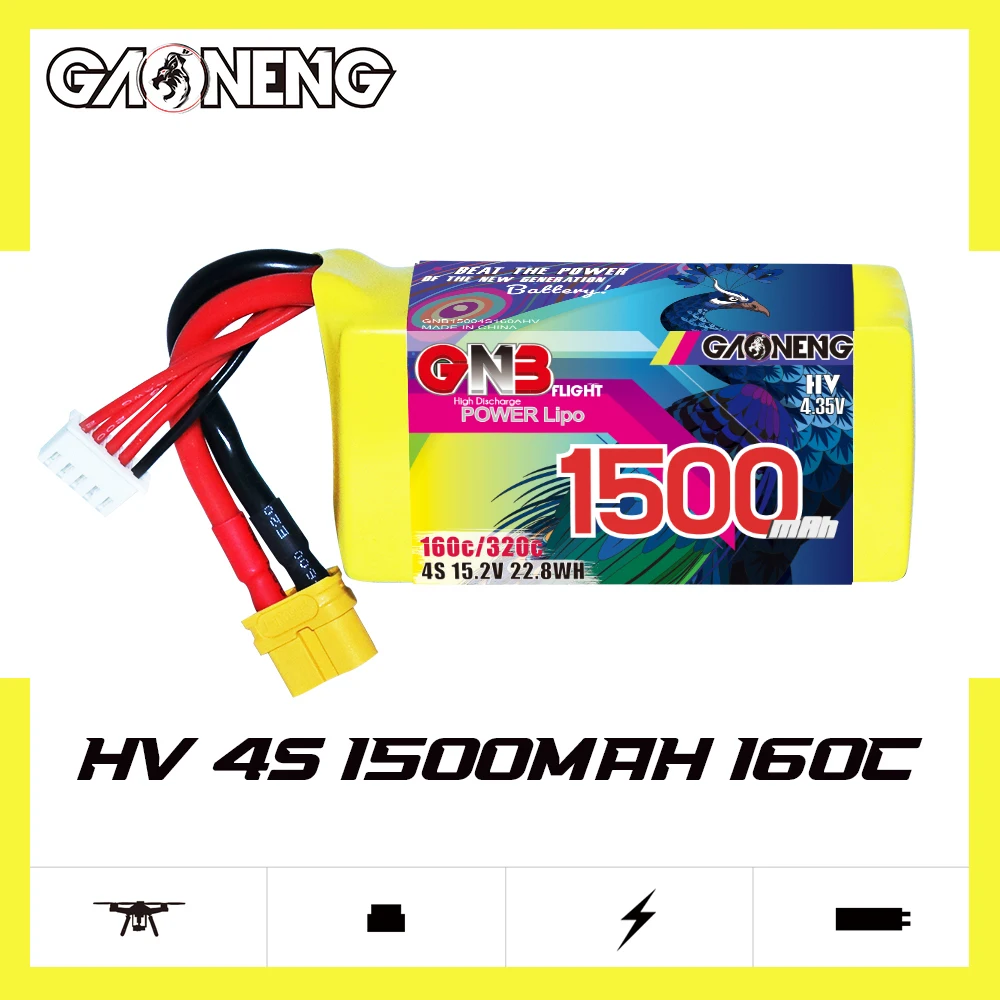 レーシングドローン用gnbリポバッテリー,4s,15.2v,1500mah,160c,320c,fpvクワッドコプター,ヘリコプター,xt60プラグ付き航空機部品,1〜5個