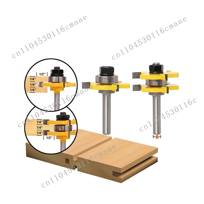 2 pcs 8mm handle tongue and groove joint assembly router drill bit wood woodworking tool T-groove milling cutter