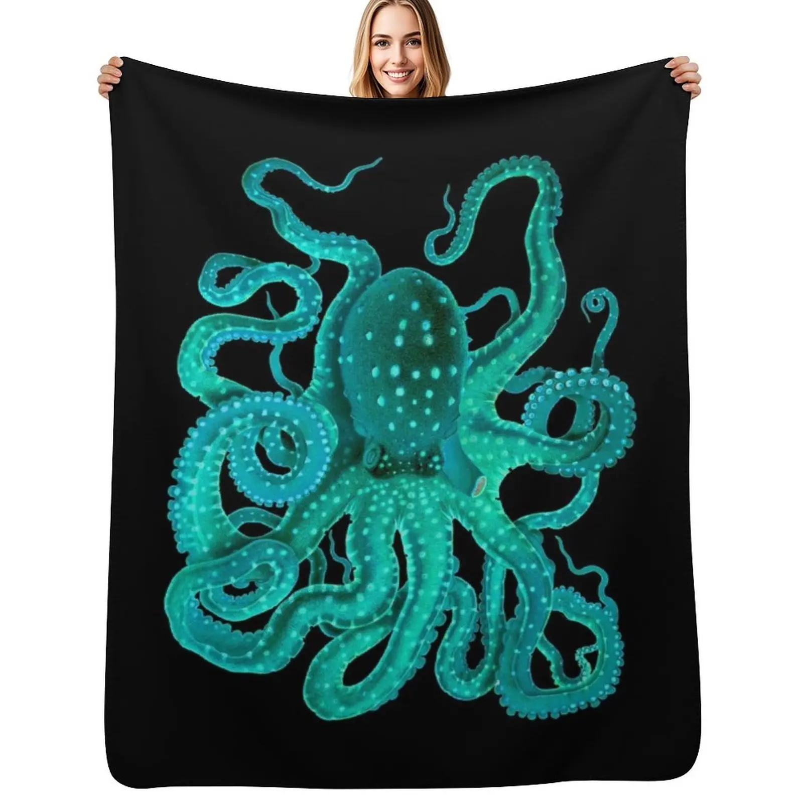 

Turquoise Octopus Too Throw Blanket Bed funny gift Comforter warm winter Blankets