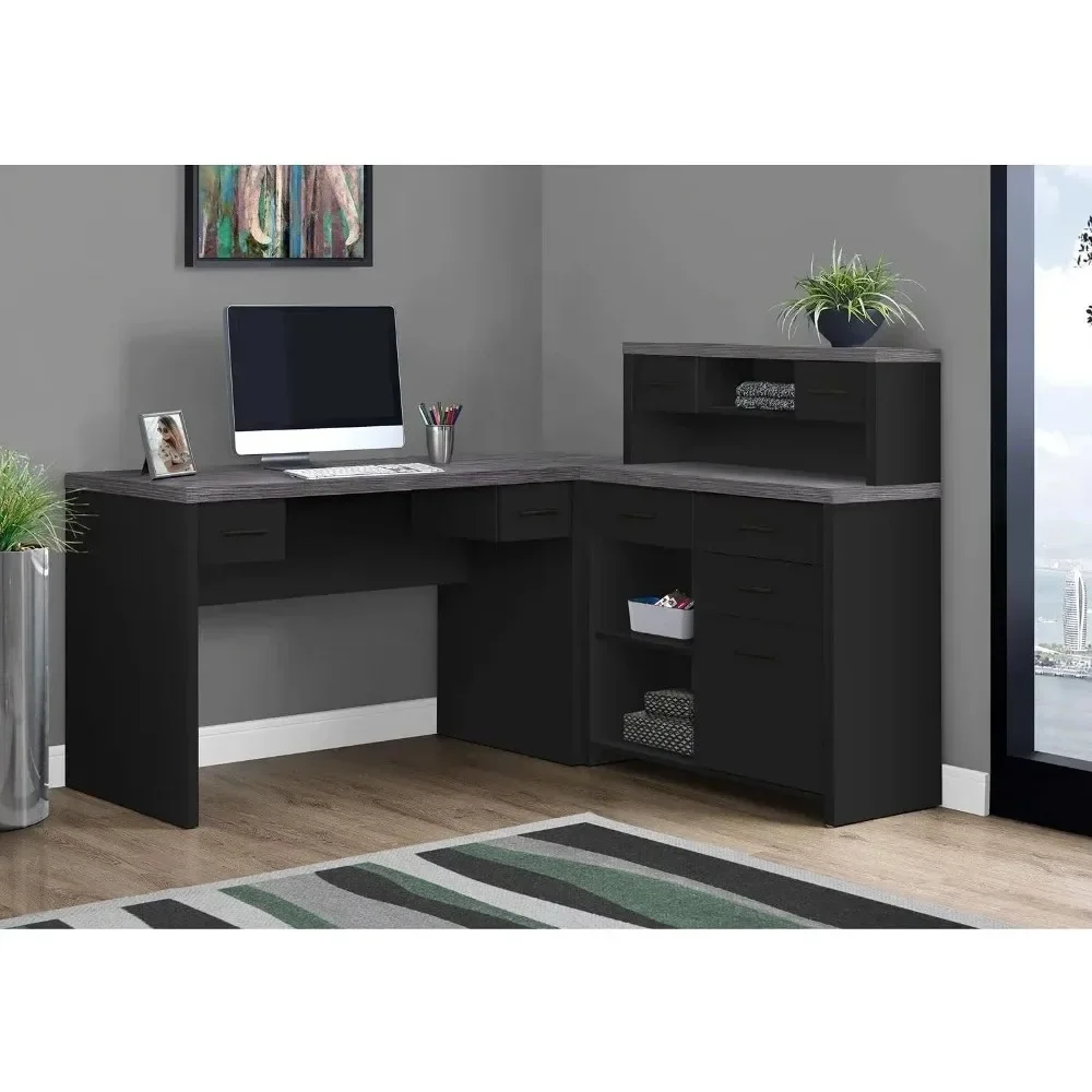 

Computer Desk L-Shaped - Left or Right Set- Up - Corner Desk with Hutch 60"L (Black - Grey Top)，Reception desk, personnel desk