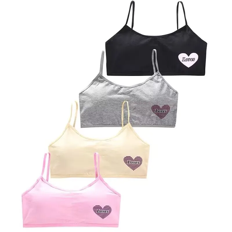 3PC Sport Young Girls Bra Cute Cotton Topic Teenage Training Underwear Natural Sling Fahsion Vest