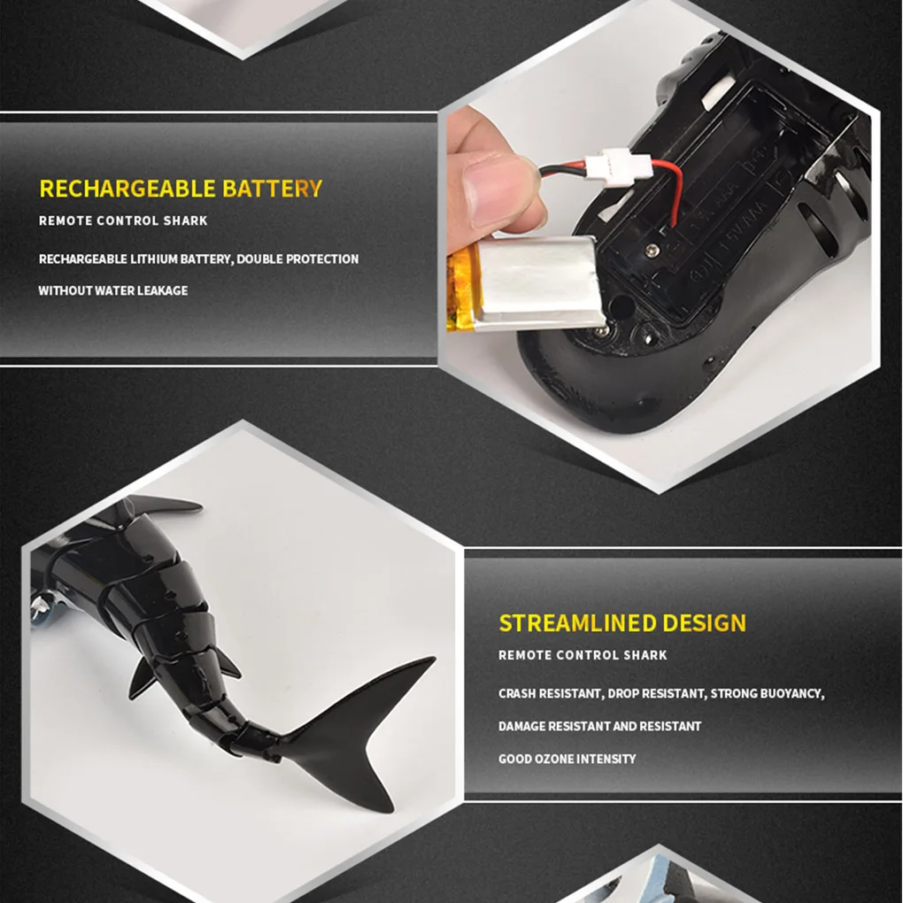 Shark RC2 4G Remote Control Boat Simulation Electric Toys for Boys Kids Bath Toy Swimming Pool Play Water Outdoor Game