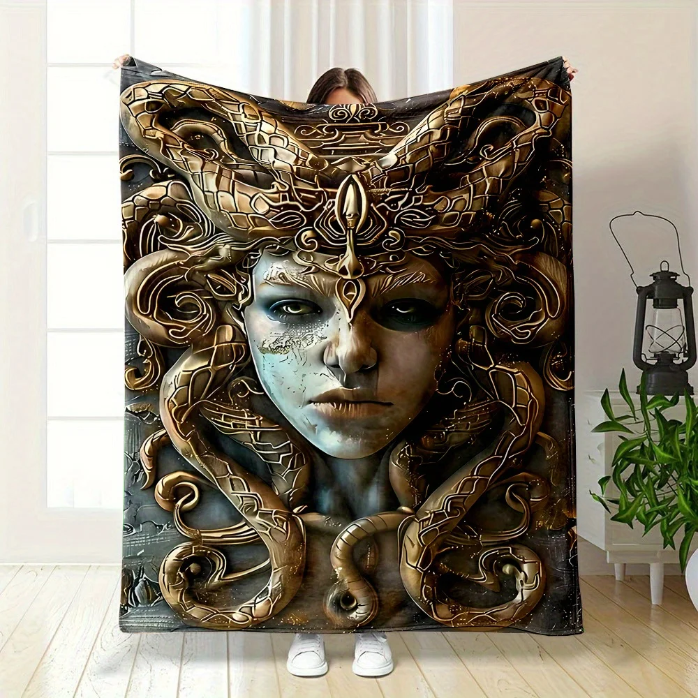 ​Mythical Medusa Queen Blanket - Reversible Serpent Crown Flannel for Regal Comfort, Greek Legend Gifts & Timeless Decor​