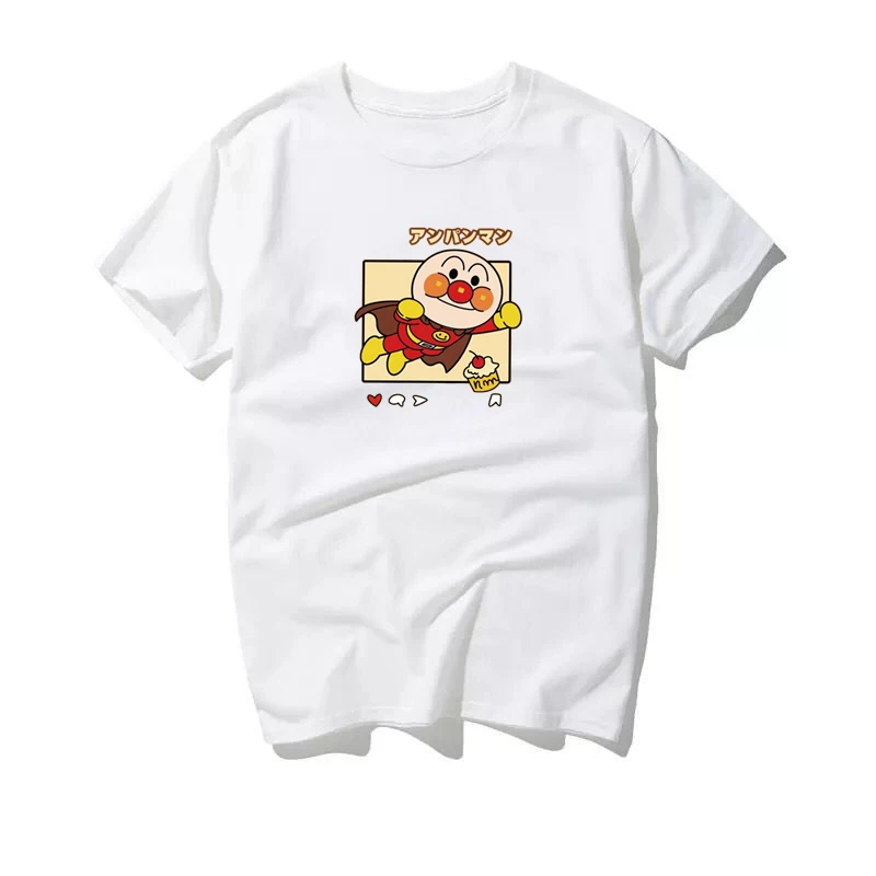 

Bandai Anpanman Cartoon Fun Print T Shirt Y2K Cotton Loose Casual Womens Short Sleeve T Shirt Plus Size Round Neck Top