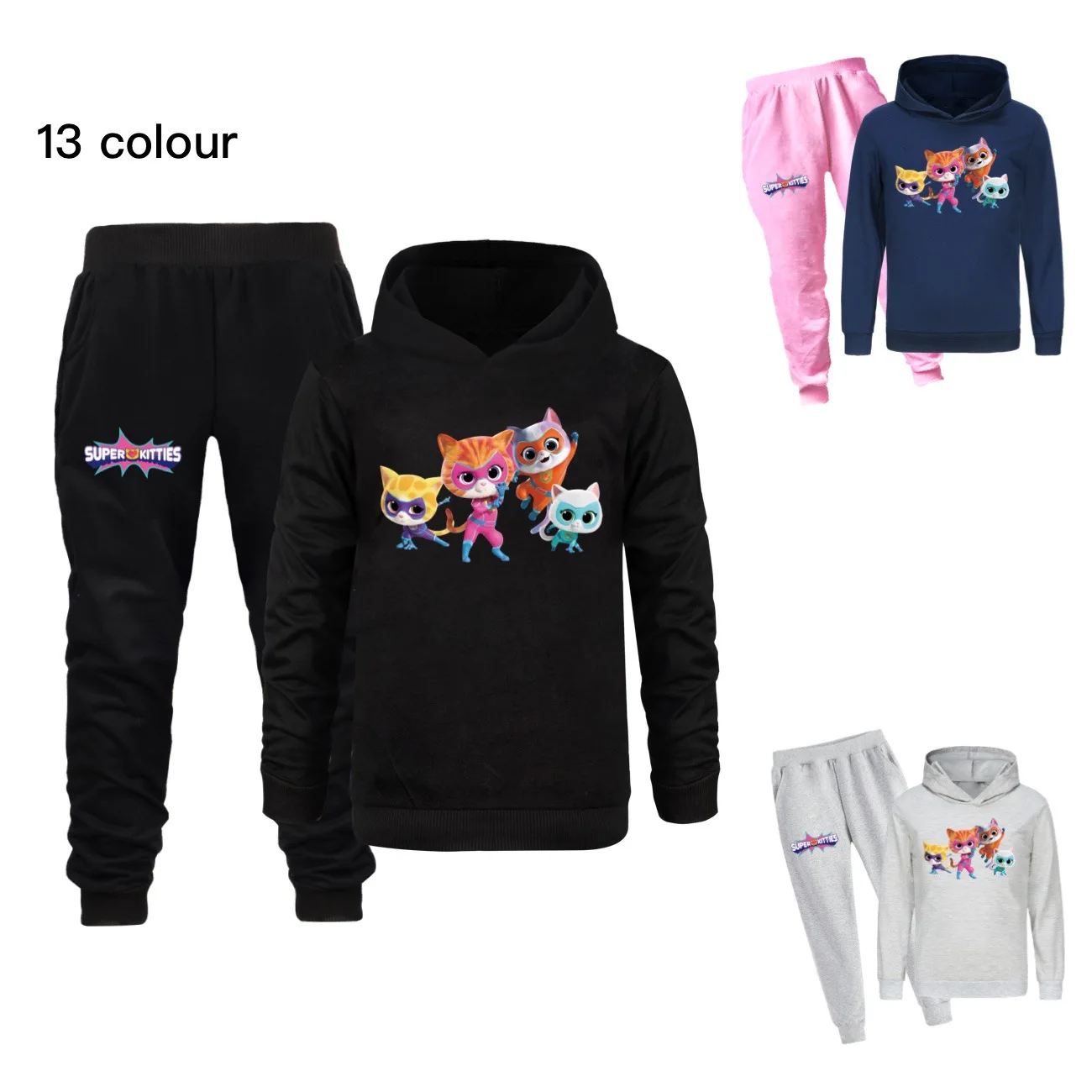 

Fashion Superkitties Clothes Kids Super Cats Tracksuit Baby Girls Hoody Sweatshirts+pants 2pcs Sets Boys Outifts Children's Sets